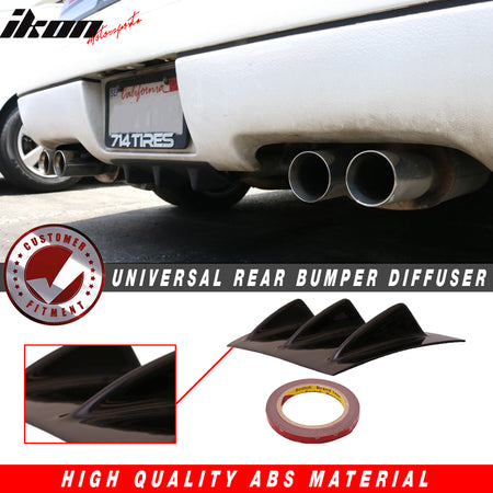 14" x 6" Ikon Style Universal Rear Bumper Lip Diffuser 3 Fin Gloss Black ABS