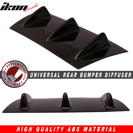 14" x 6" Ikon Style Universal Rear Bumper Lip Diffuser 3 Fin Gloss Black ABS