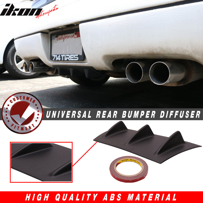 14" x 6" IKON Style Universal Rear Bumper Lip Diffuser Shark 3 Fins Matte Black