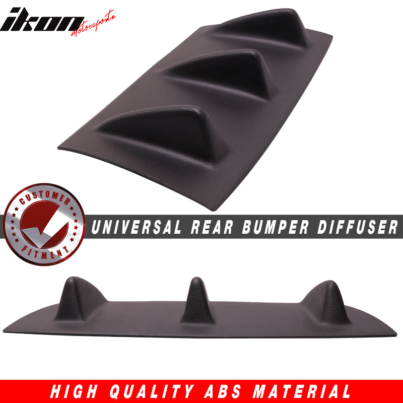 14" x 6" IKON Style Universal Rear Bumper Lip Diffuser Shark 3 Fins Matte Black