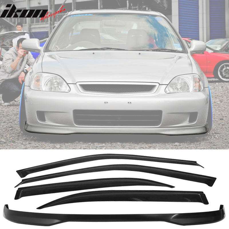 Fits Honda Civic 99-00 4D EK Front Bumper Lip + Sun Window Visor