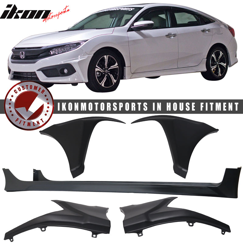 Fits 16-18 Honda Civic HF-P Front + Rear Bumper Lip + Side Skirts PP