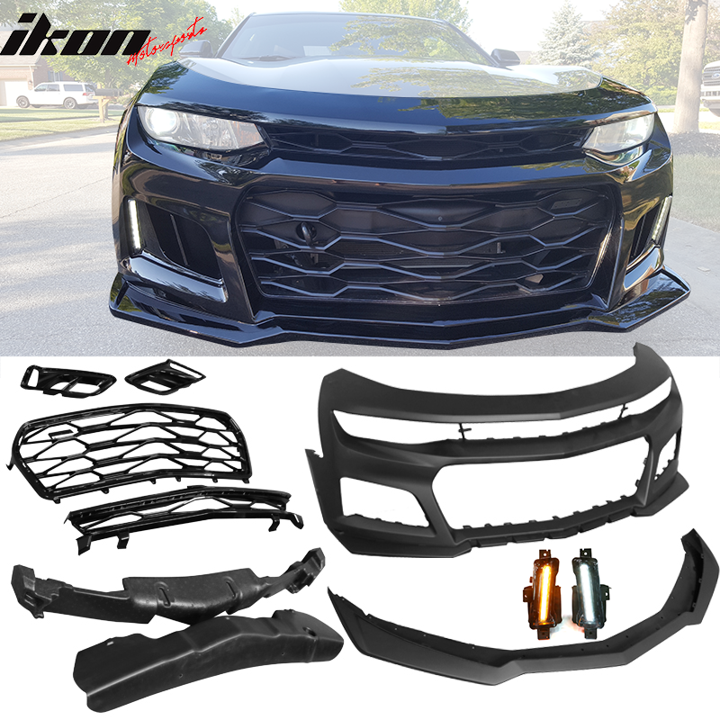 2016-2018 Chevy Camaro ZL1 Style Front Bumper + DRL Fog Lights Pair