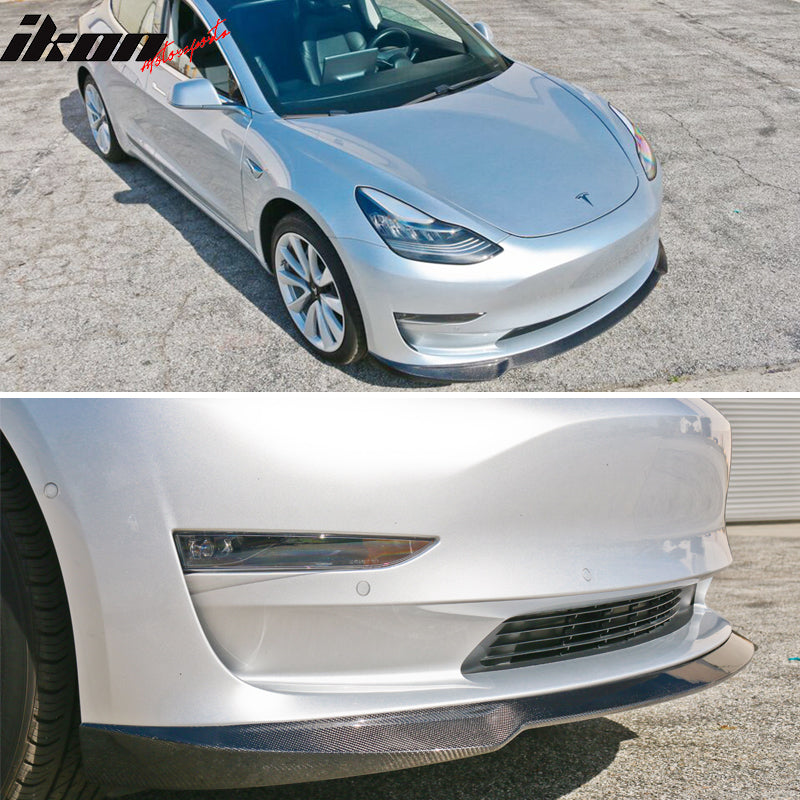 Fits 17-23 Tesla Model 3 IKON Style Front Lip +Trunk Spoiler - Carbon Fiber