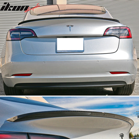 Fits 17-23 Tesla Model 3 IKON Style Front Lip +Trunk Spoiler - Carbon Fiber