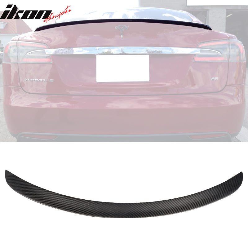 Front Lip + Trunk Spoiler Compatible With 2017-2020 Tesla Model S, IKON Style Front Bumper Lip Air Dam Chin Lip CF Carbon Fiber by IKON MOTORSPORTS