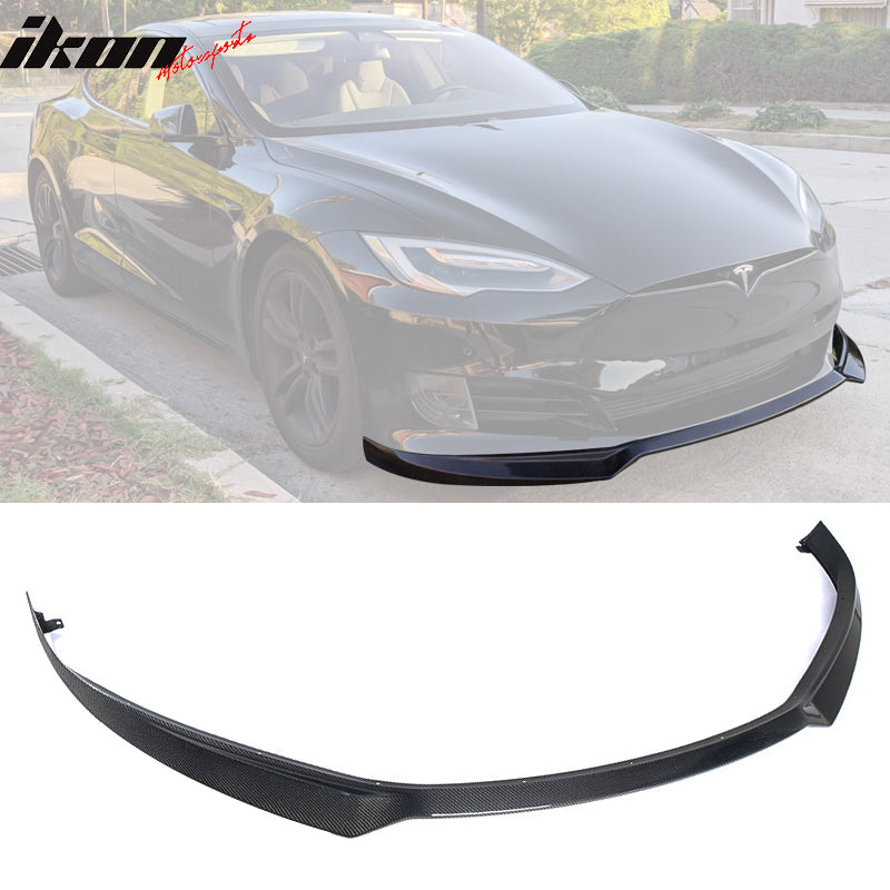 Fit 17-20 Tesla Model S IKON Style Front Bumper Lip + Trunk Spoiler Carbon Fiber