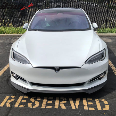 Fit 17-20 Tesla Model S IKON Style Front Bumper Lip + Trunk Spoiler Carbon Fiber