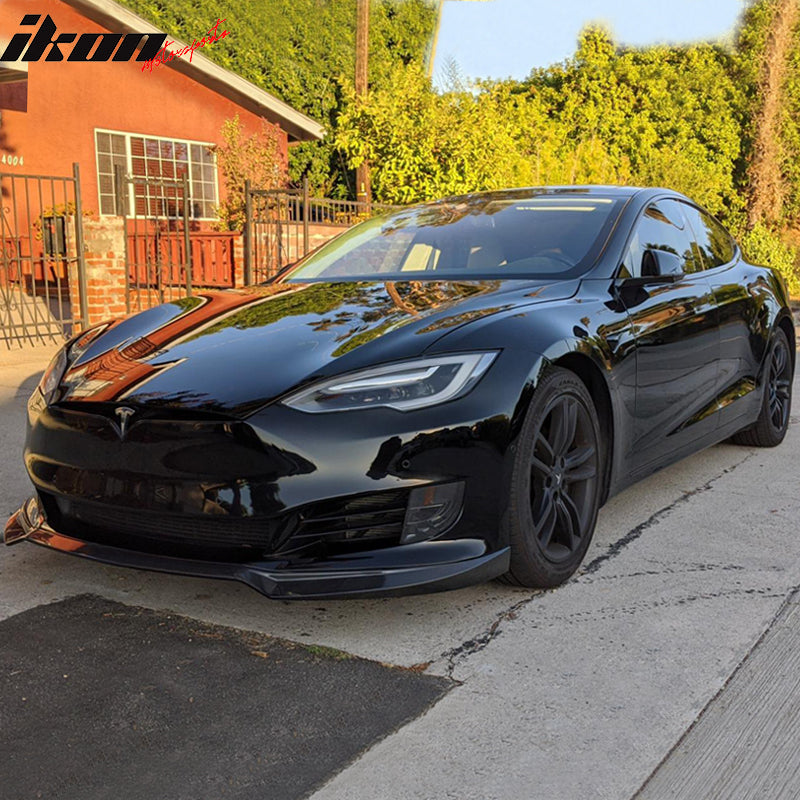 Fit 17-20 Tesla Model S IKON Style Front Bumper Lip + Trunk Spoiler Carbon Fiber