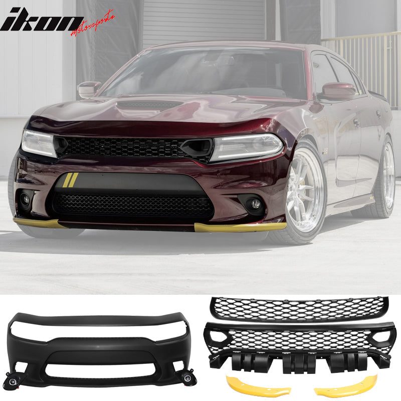 2015-2023 Dodge Charger Front Bumper + Foglights + 2019 Grilles PP