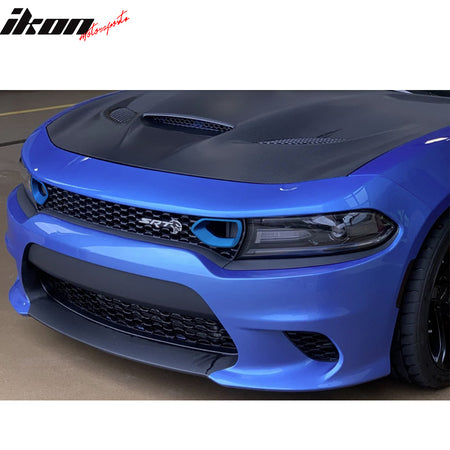 IKON MOTORSPORTS, Upper & Lower Grilles Grille Compatible With 2015-2023 Dodge Charger SRT/Scat Pack, PP Front Bumper Grill Upper Grill Guards w/ LED Lights