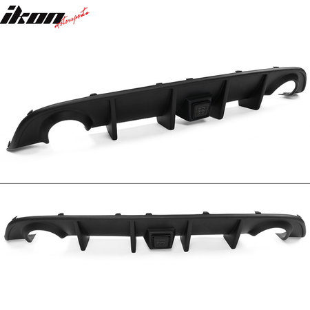 IKON MOTORSPORTS, Rear Bumper Kit Compatible With 2015-2023 Dodge Charger, Rear Bumper Lip Diffuser Guard Conversion Unpainted Black PP w/ Smoke LED Light