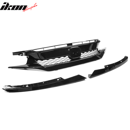 Fits 19-21 Honda Civic T-R Style Gloss Black Front Grille W/ 2PC Eyebrows