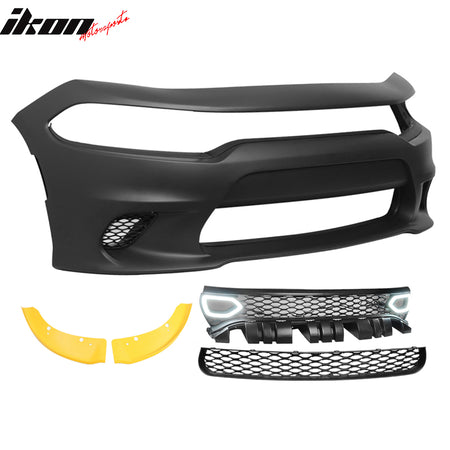 Fits 15-23 Dodge Charger Front Bumper Cover + Yellow Splitter + Grille w/ Lights