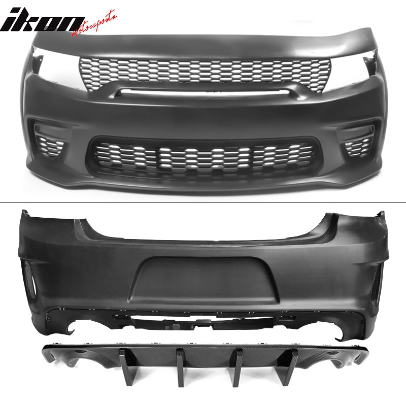 Fits 15-23 Dodge Charger Widebody Whole Bumper Side Carbon Look Diffuser Kits