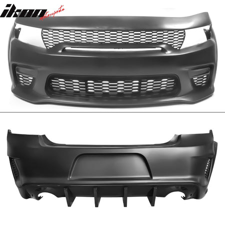 Fits 15-23 Dodge Charger Widebody Whole Bumper Side Gloss Black Diffuser Kits