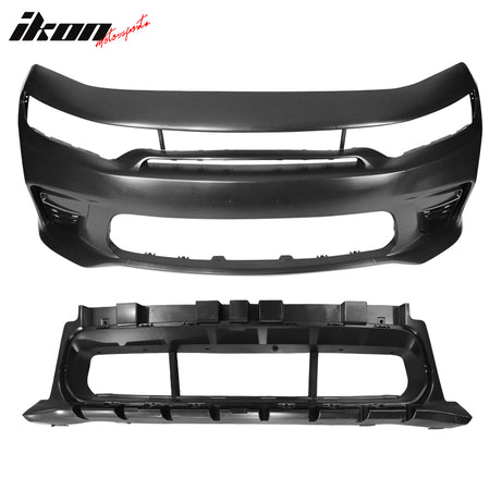 Fits 15-23 Charger PP Front Bumper SRT LED Upper Lower Grille Foglight Cover