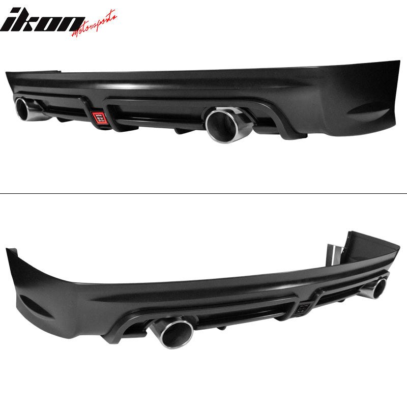 IKON MOTORSPORTS, Rear Diffuser Compatible With 2006-2011 Honda Civic 4-Door Sedan, MUG RR Style PP Polypropylene Unpainted Black Rear Bumper Lip Diffuser w/ Smoke 3rd Brake Light