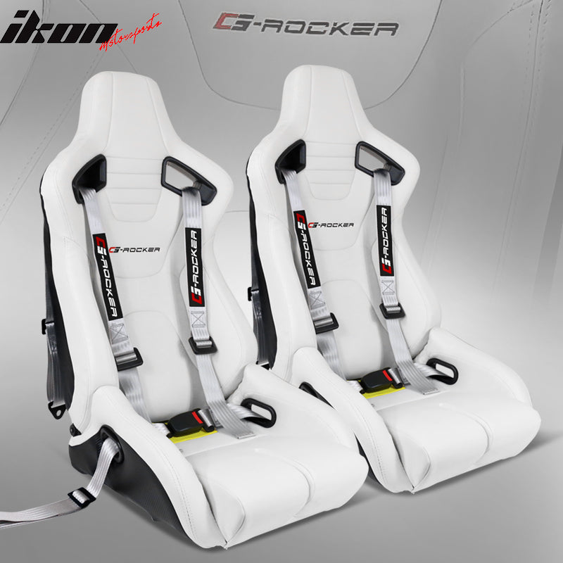 Universal White Bucket Racing Seat Dual Slider Buckle Style Belt PU