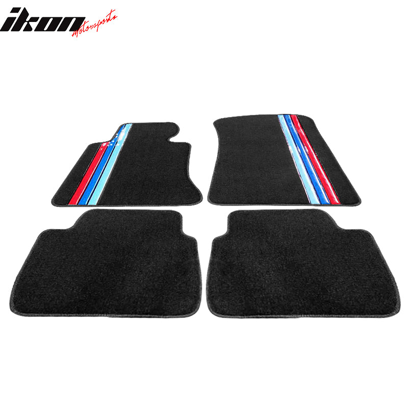 98-06 3-Series E46 4PCS Floor Mats Carpets Black W/3 Colors Strips FOR: (BMW)