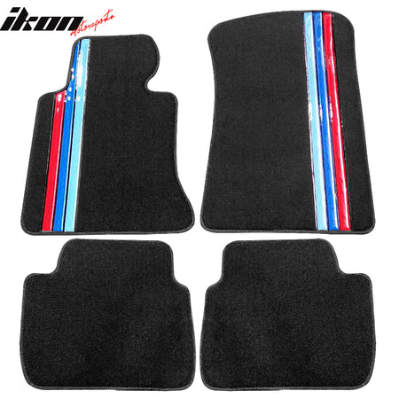 98-06 3-Series E46 4PCS Floor Mats Carpets Black W/3 Colors Strips FOR: (BMW)