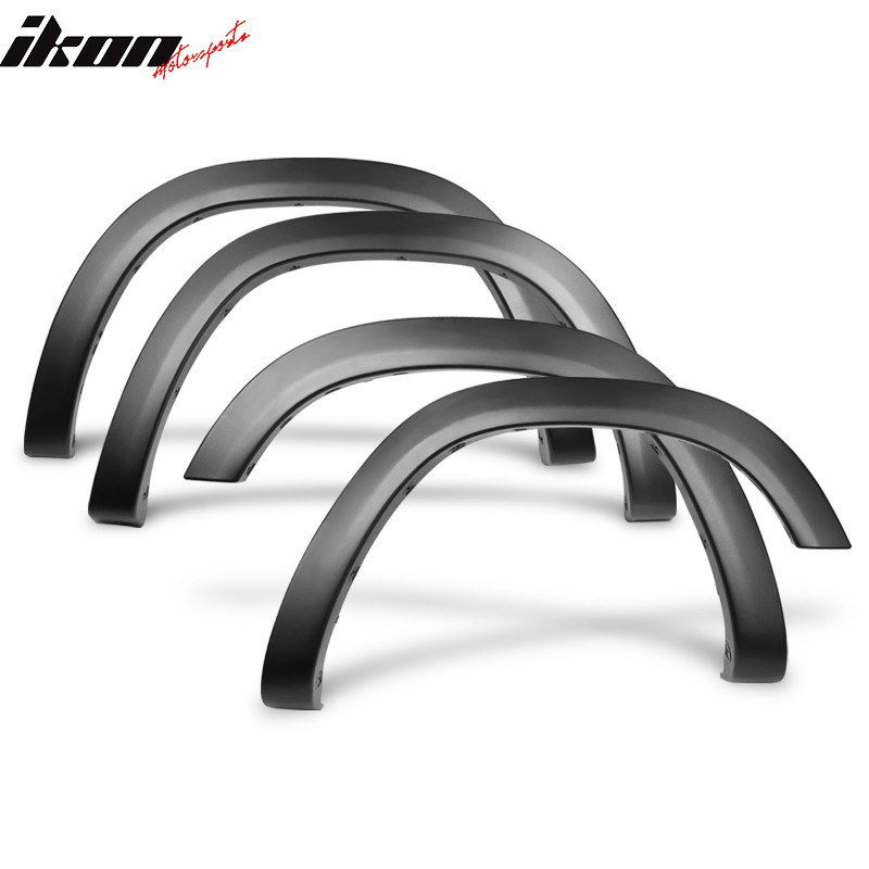 IKON MOTORSPORTS, Fender Flares Compatible With 2019-2024 Dodge Ram 1500, Factory V2 Style 4PC Textured Black PP Truck Wheel Cover Protector