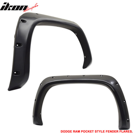 4PC Fender Flares 94-02 Ram1500 2500 3500 POCKET Style Smooth BLK ABS Rear+Front