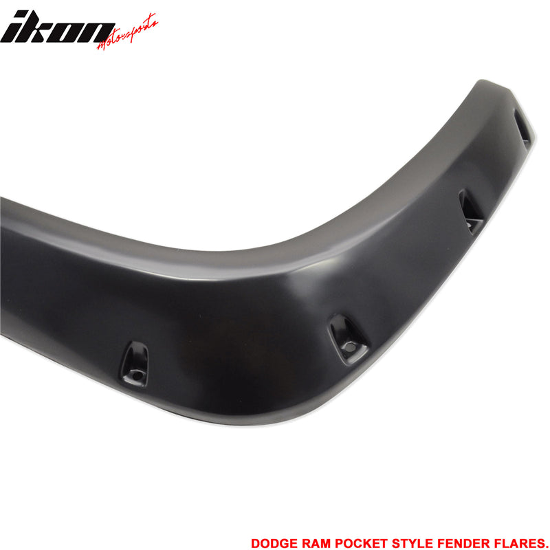 4PC Fender Flares 94-02 Ram1500 2500 3500 POCKET Style Smooth BLK ABS Rear+Front