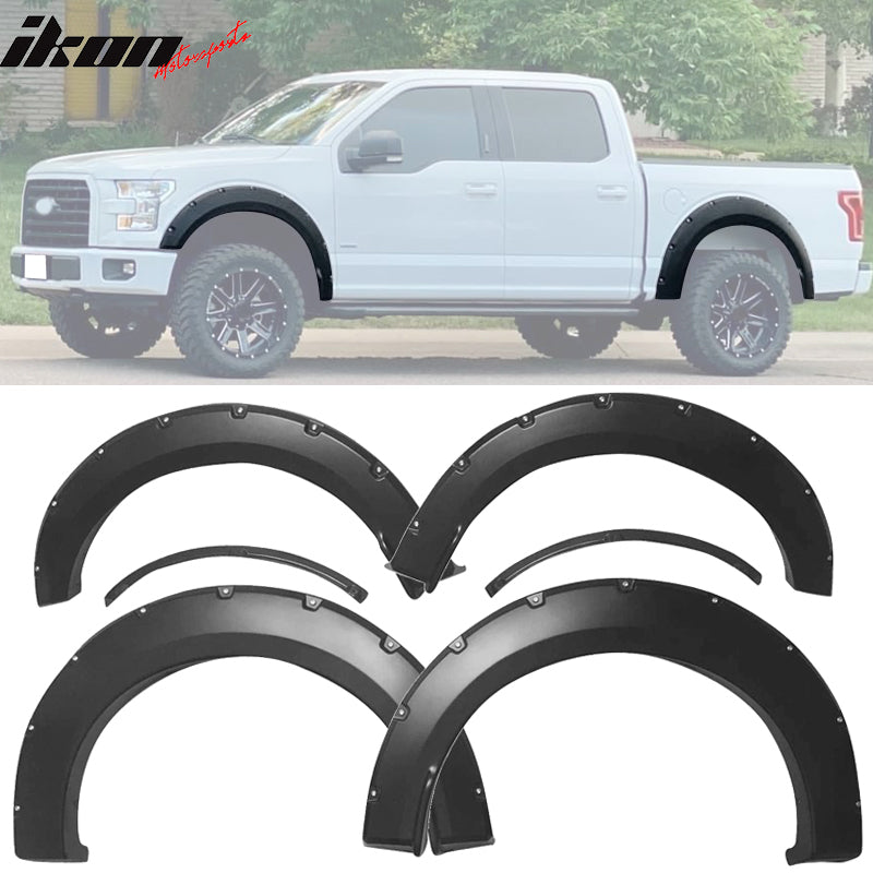 2015-2017 Ford F150 Pocket Rivet Matte Black Wheel Fender Flare PP 4PC