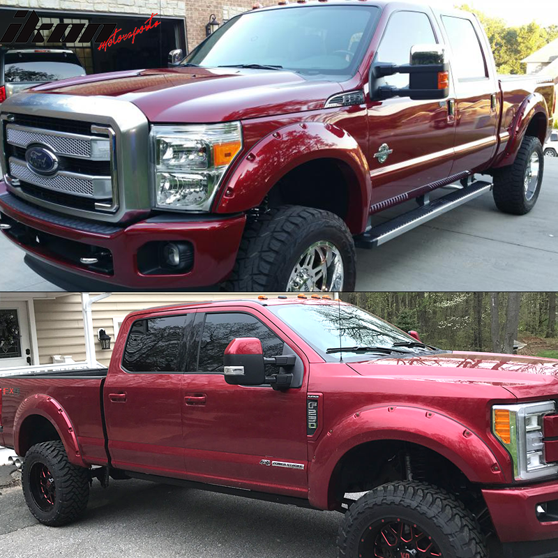 Compatible With 11-16 Ford F250 F350 Superduty Pocket Rivet Style Smooth PP Fender Flares