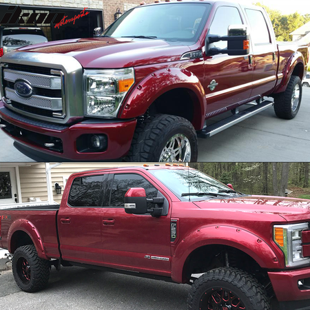 Compatible With 11-16 Ford F250 F350 Superduty Pocket Rivet Style Smooth PP Fender Flares