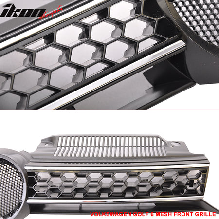 Fits 10-14 VW Golf MK6 Mesh GTI Style Black Chrome Front Grille Logo Base - ABS