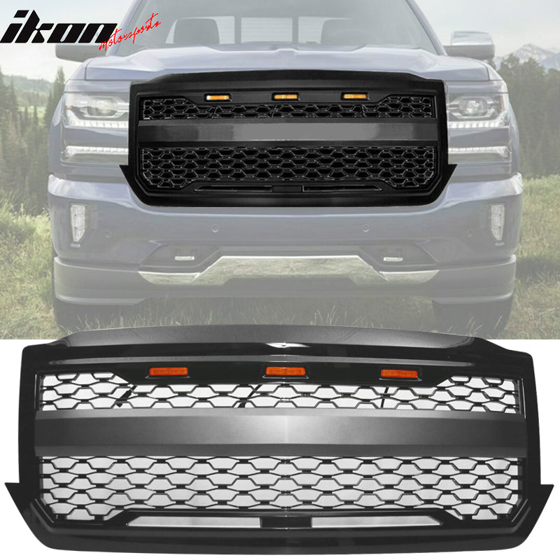 Fits 16-18 Chevy Silverado 1500 Front Bumper Hood Mesh Grille - Matte Black