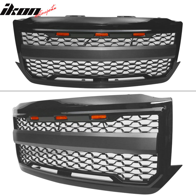 Fits 16-18 Chevy Silverado 1500 Front Bumper Hood Mesh Grille - Matte Black