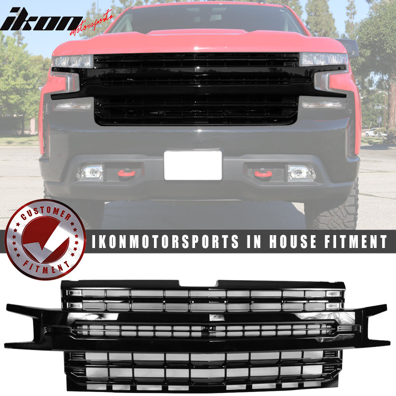 Fits 19-21 Chevy Silverado 1500 LTZ Front Bumper Hood Mesh Grille - Gloss Black