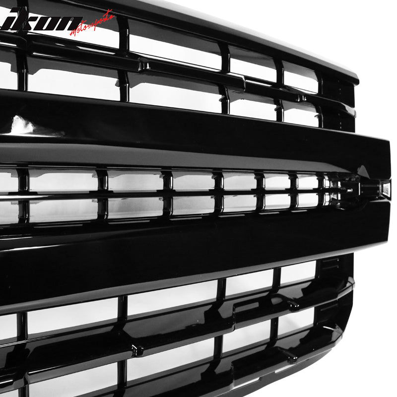 Fits 19-21 Chevy Silverado 1500 LTZ Front Bumper Hood Mesh Grille - Gloss Black