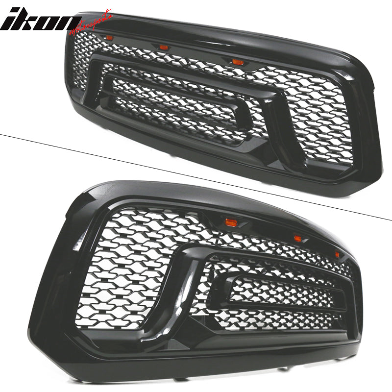 Fits 13-23 Dodge Ram 1500 Rebel Style Front Bumper Hood Mesh Grille Gloss Black