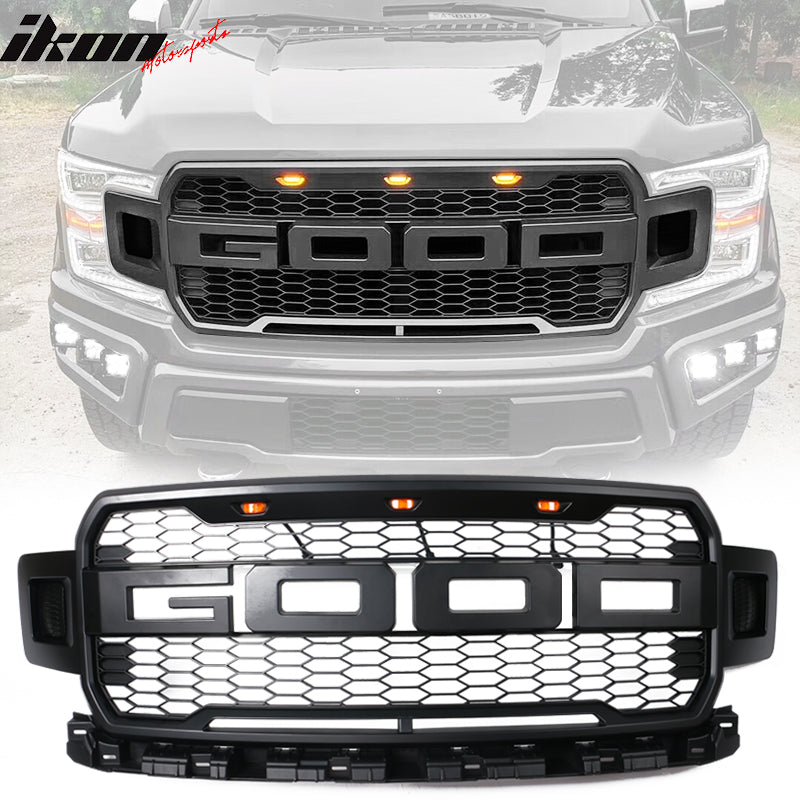 2018-2020 Ford F150 R Style Front Bumper Hood Grille Matte Black