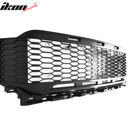 Fits 2021-2023 Ford F-150 Front Mesh Hood Grill Grille ABS R Style W/LED