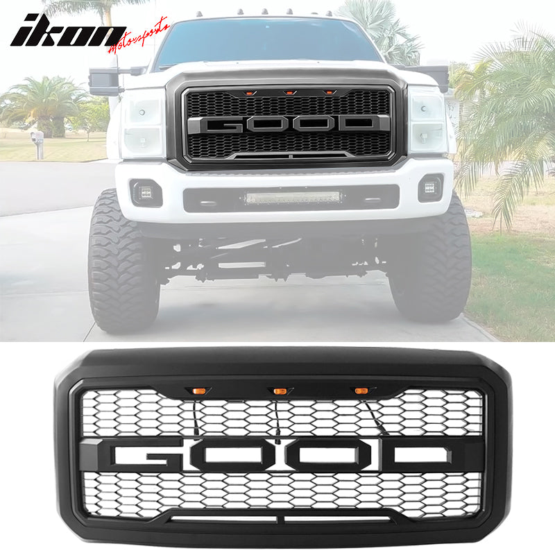 2011-2016 Ford F250 F350 R Style Matte Black Front Bumper Hood Grille