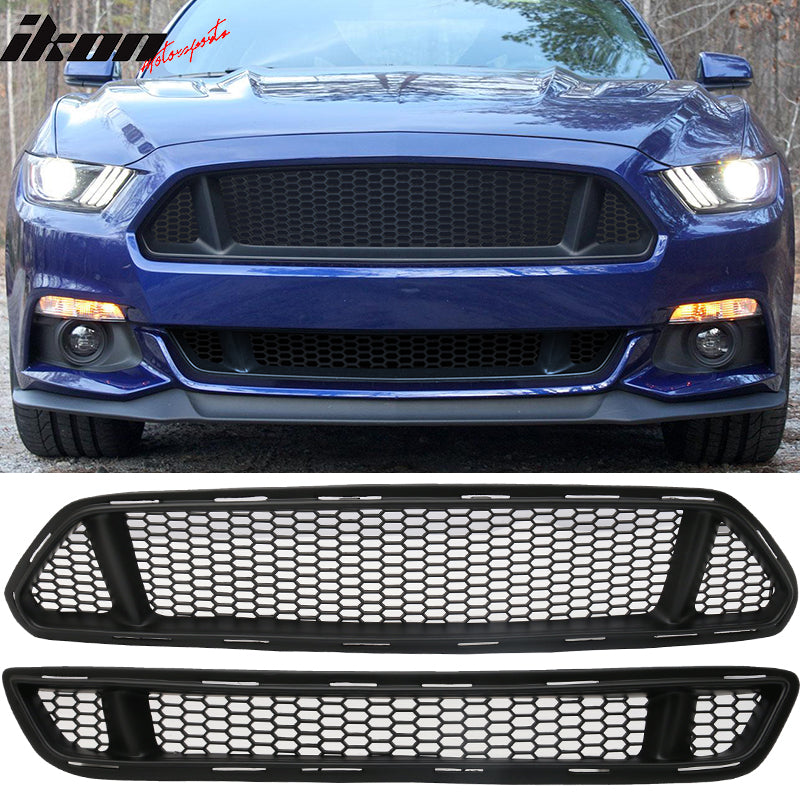 2015-2017 Ford Mustang IKON Style Black Front Upper & Lower Car Grille