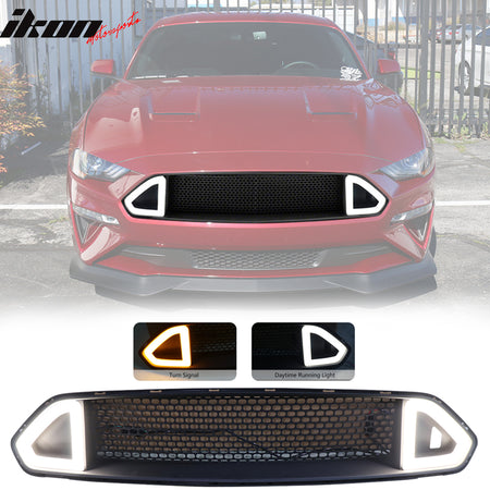 Fits 18-23 Ford Mustang Upper Grille with DRL Yellow Turn Signal LED Light