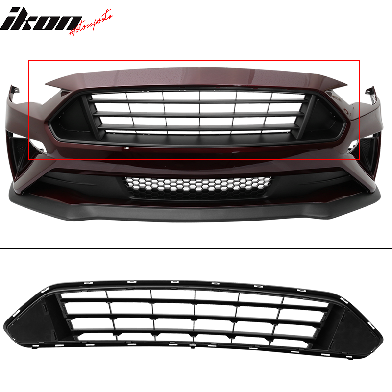 IKON MOTORSPORTS Grille Compatible With 2018-2022 Ford Mustang, Front Upper Grid Grill ABS