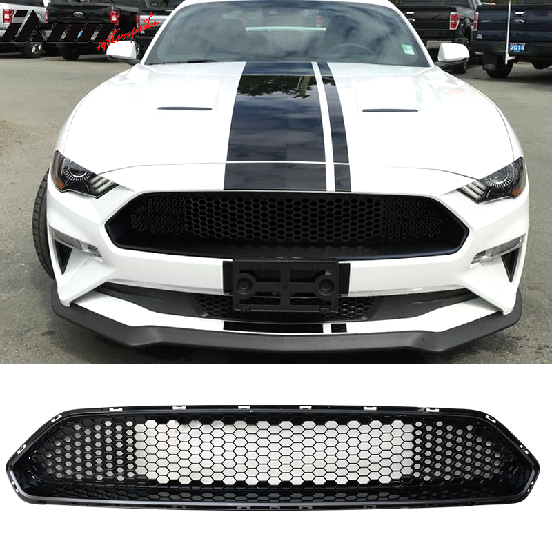 Fits 18-23 Ford Mustang Honeycomb Front Bumper Upper Grille Black ABS