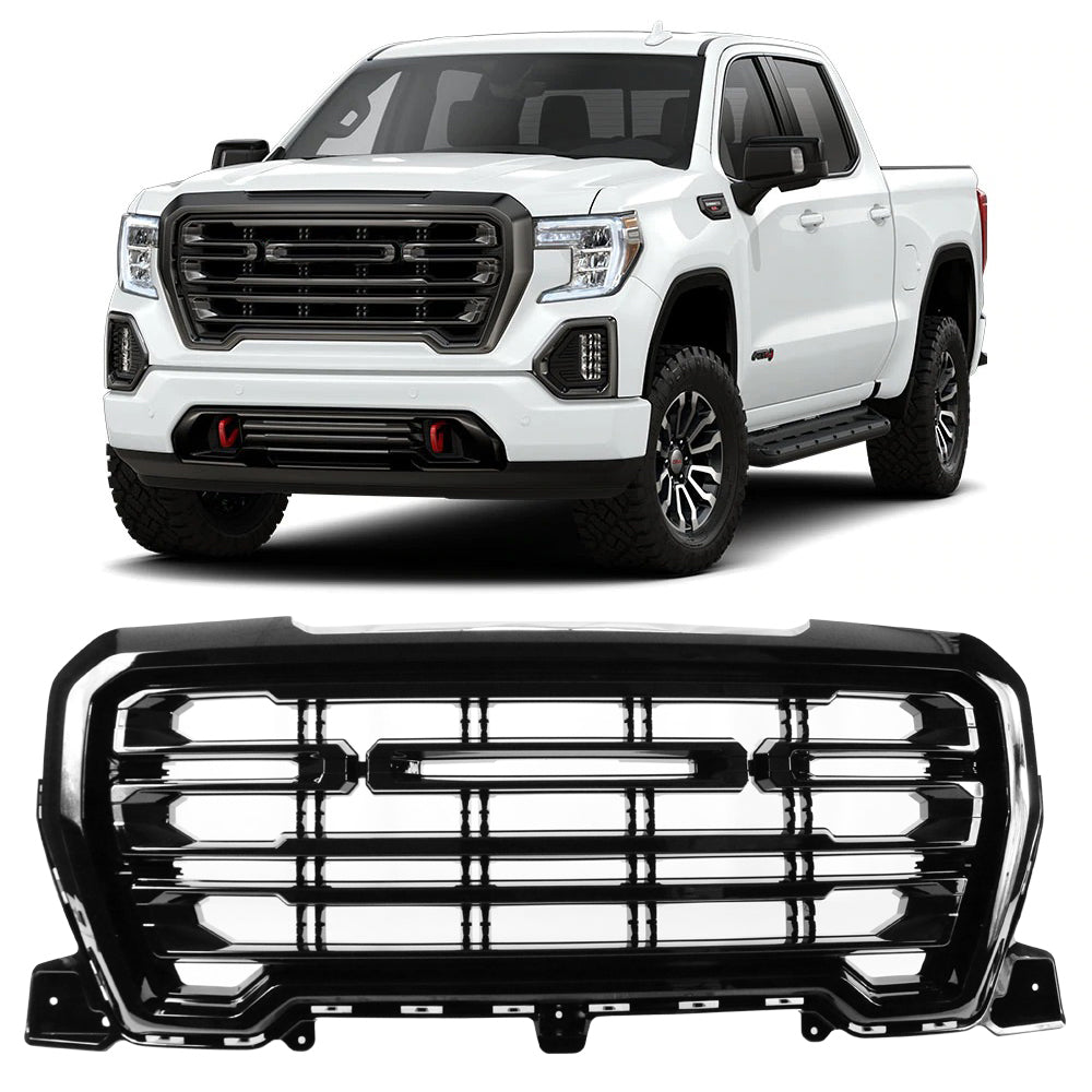 Fits 19-21 GMC Sierra 1500 Front Bumper Hood Grille Gloss Black