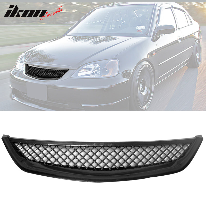 2001-2003 Honda Civic 2Dr 4Dr T-R Black Front Hood Grille Grill ABS