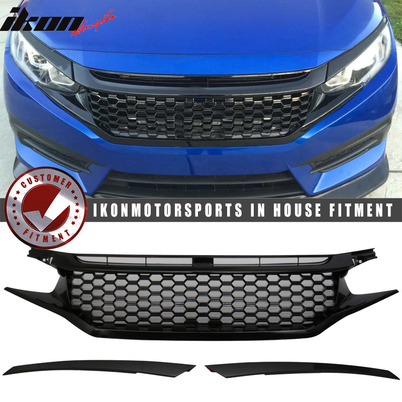 2016-2021 Honda Civic Coupe Sedan Hatchback Mesh Grille w/2PC Eyebrows