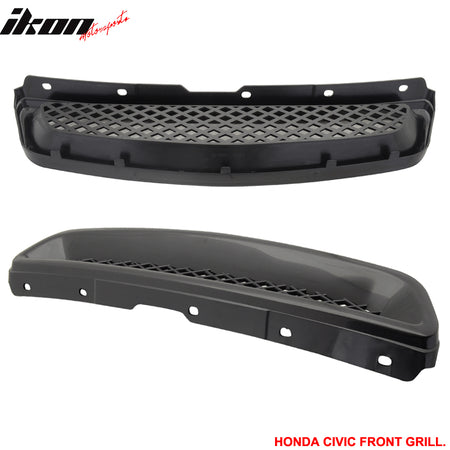 Fits Honda Civic 96-98 2 4Dr SIR Front + Rear Bumper Lip + T-R Front Hood Grill