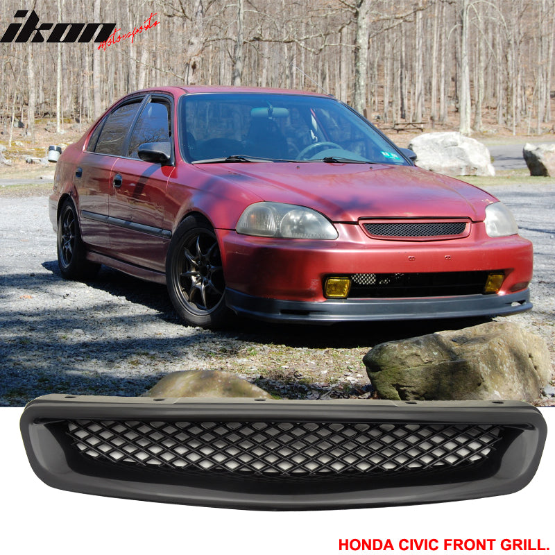 Fits Honda Civic 96-98 3Dr SIR Front + Rear Bumper Lip + T-R Front Hood Grill