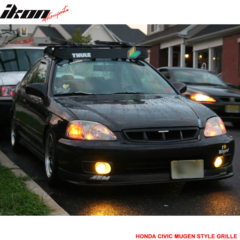 IKON MOTORSPORTS Grille Compatible With 1999-2000 Honda Civic MU Style Black Front Bumper Hood Grill Exterior Upper Lower